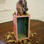 Madonna of chickens and Meth Labs, 2009, Wood, paint, chicken poo, clay, wire, photographic print 