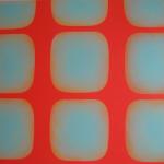 Orange with blue puffs       2009 <br />oil on canvas<br />150 x 150cm