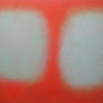 Orange with light blue   green puffs  2007<br />Oil on canvas<br />150 x 216cm