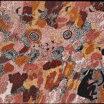 Johnny Warangkula<br />Bush Fire Dreaming 1978<br />Acrylic on masonite,<br />56 x 94.5cm