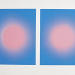 The Painting and It's Double (Despair Blue   Pink Combo)  2002<br />Enamel on canvas<br />30.5 x 23cm
